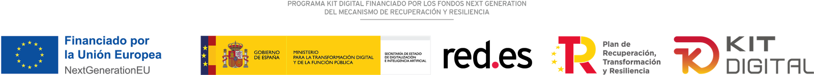 Programa Kit Digital financiado por los fondos Next Generation del Mecanismo de Recuperación y Resiliencia. Logotipos: Financiado por la Unión Europea – NextGenerationEU; Gobierno de España, Ministerio para la Transformación Digital y de la Función Pública, Secretaría de Estado de Digitalización e Inteligencia Artificial; red.es; Plan de Recuperación, Transformación y Resiliencia; Kit Digital